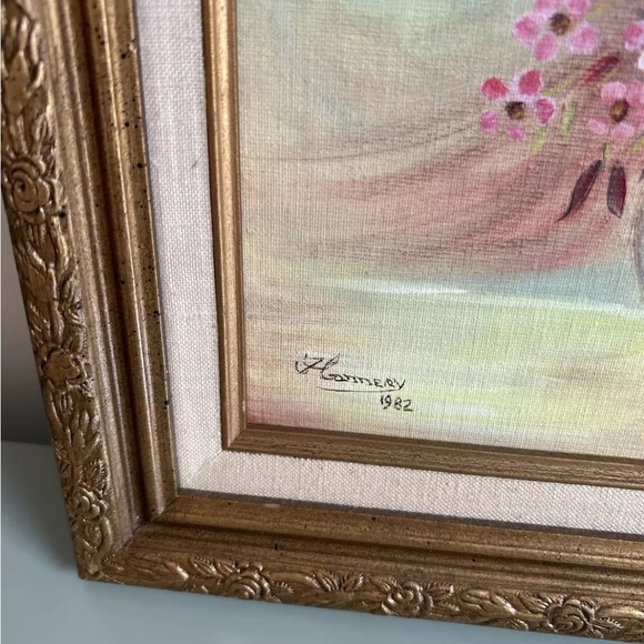 Vintage Gold Framed Floral Oil Paintings On Canvas - Picture 9 of 11